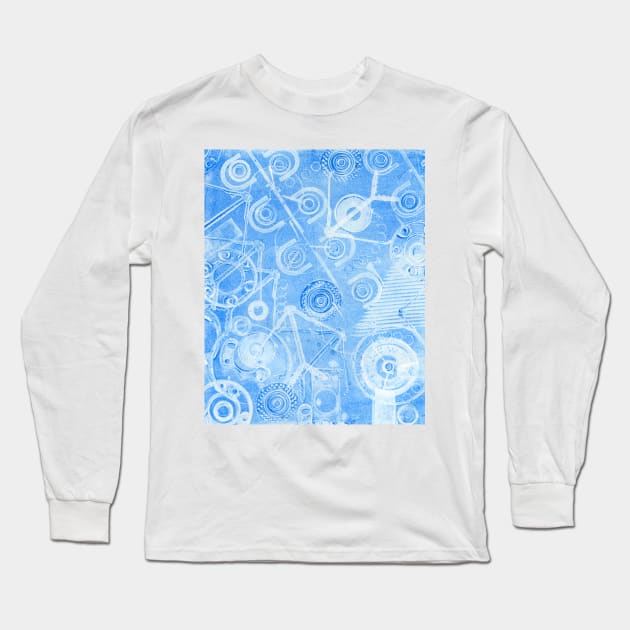 Techno 3 Monotype Ghost Print in Blue Long Sleeve T-Shirt by Heatherian